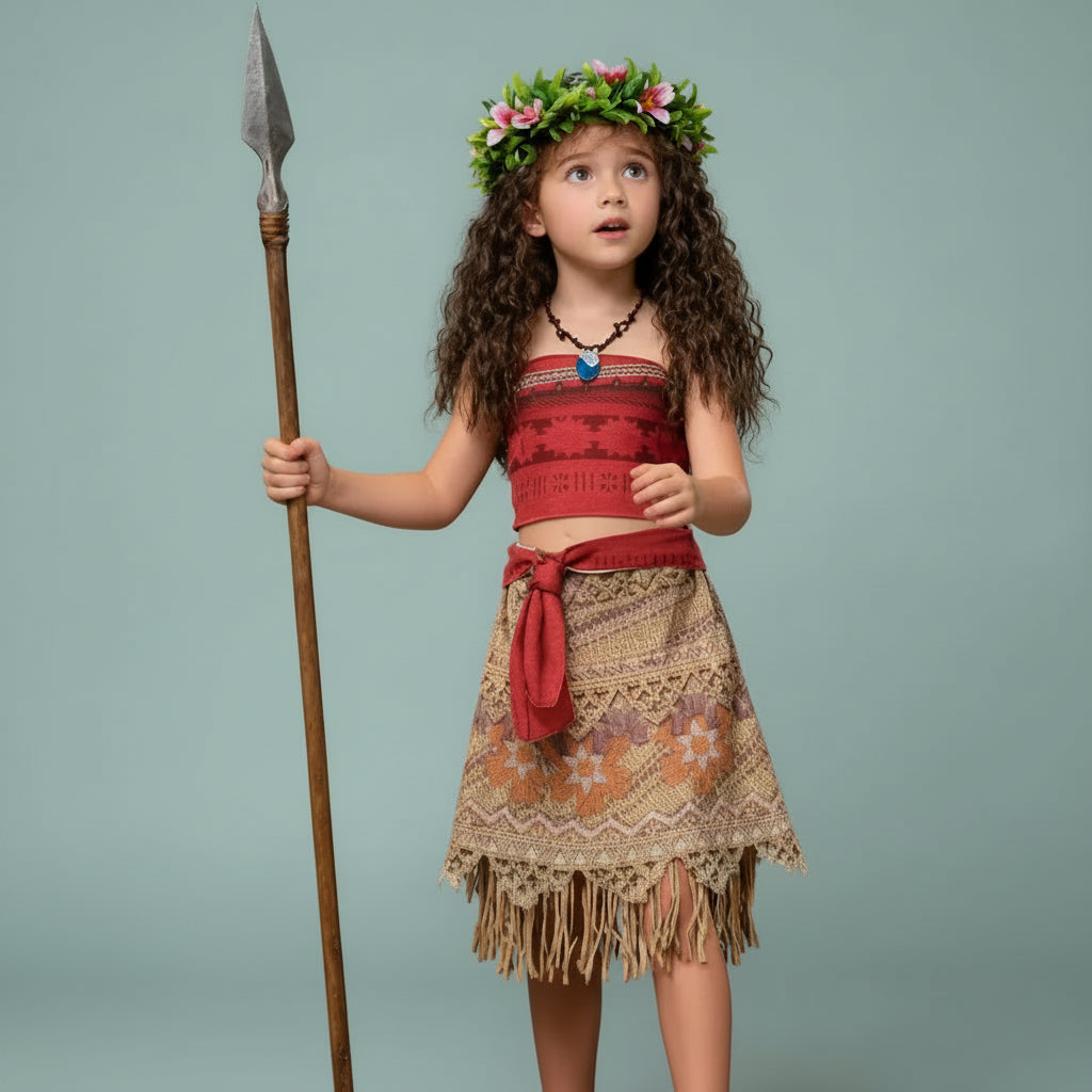 Children's Ocean Princess Cosplay Dress – Multicolored Halloween Costume with Wig and Accessories