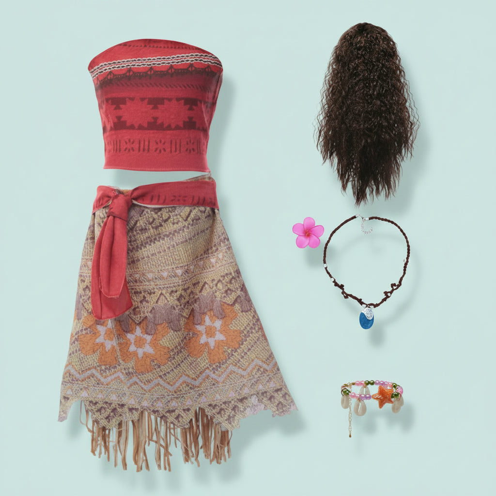 Children's Ocean Princess Cosplay Dress – Multicolored Halloween Costume with Wig and Accessories