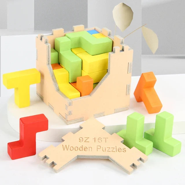 Children's Wooden 3D Tetris Cube Puzzle