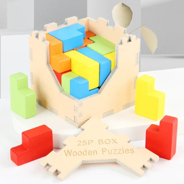 Children's Wooden 3D Tetris Cube Puzzle