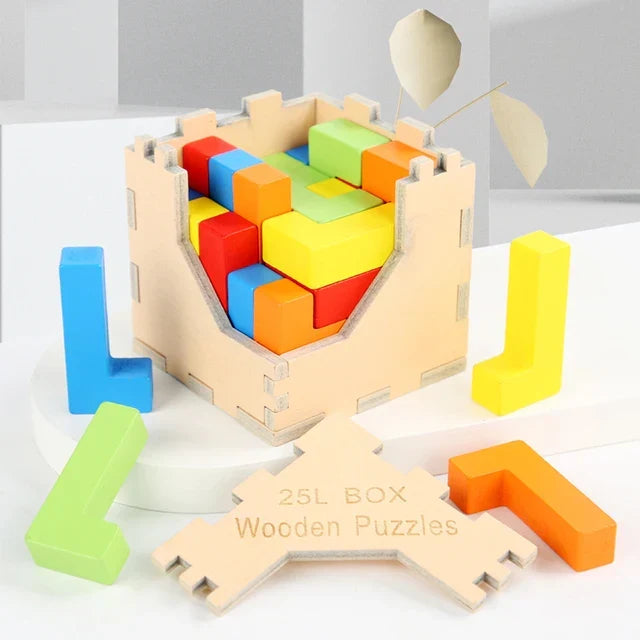 Children's Wooden 3D Tetris Cube Puzzle