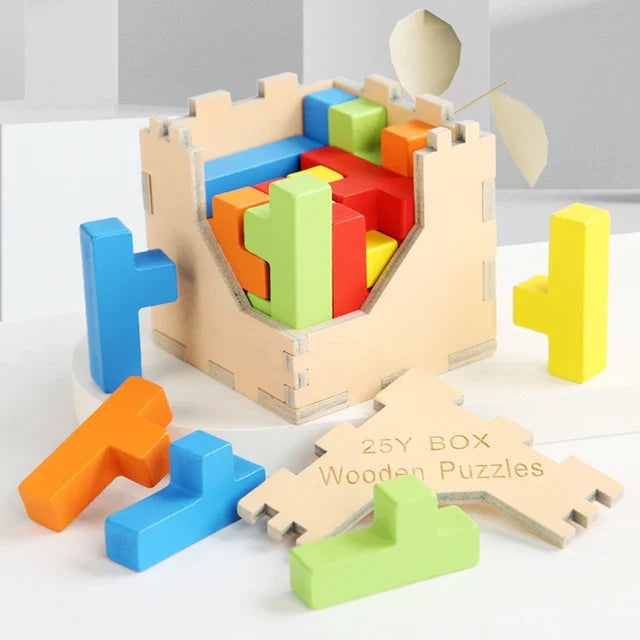 Children's Wooden 3D Tetris Cube Puzzle