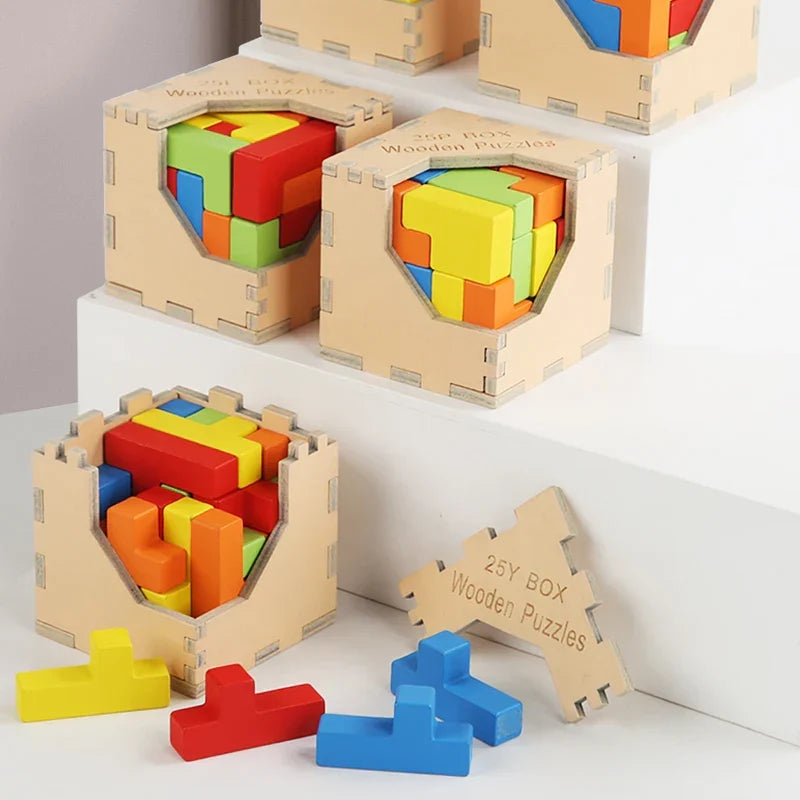 Children's Wooden 3D Tetris Cube Puzzle