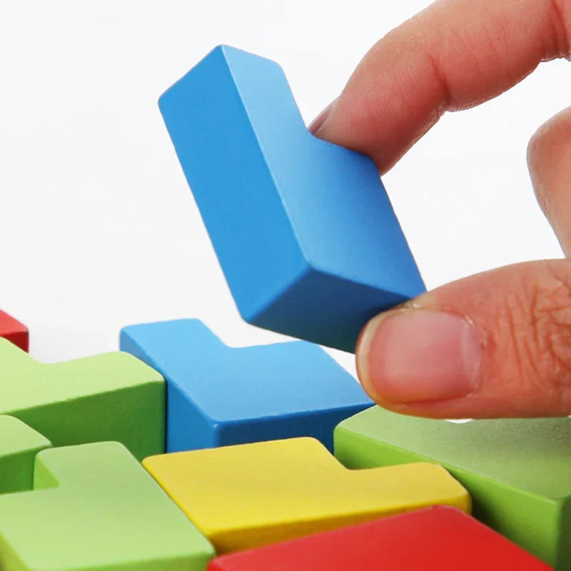 Children's Wooden 3D Tetris Cube Puzzle