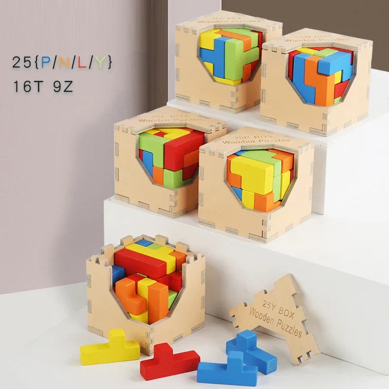 Children's Wooden 3D Tetris Cube Puzzle