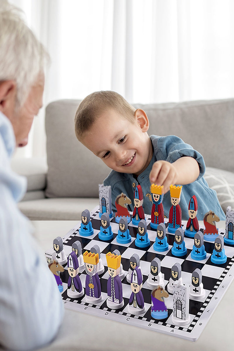 Children's Wooden Chess Set with Educational Strategy Game