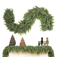 Christmas Garland with Green Cypress Branches and Winter Pattern