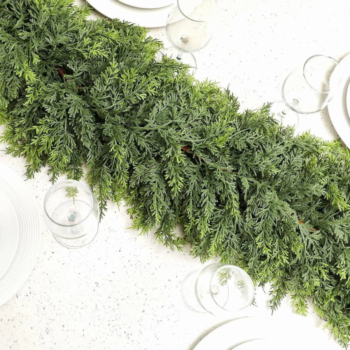 Christmas Garland with Green Cypress Branches and Winter Pattern