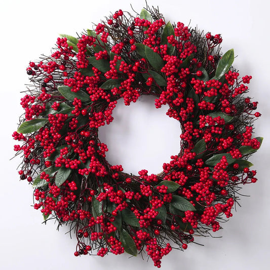 Christmas Wreath with Cypress Leaves and Red Berries – Perfect Festive Decoration