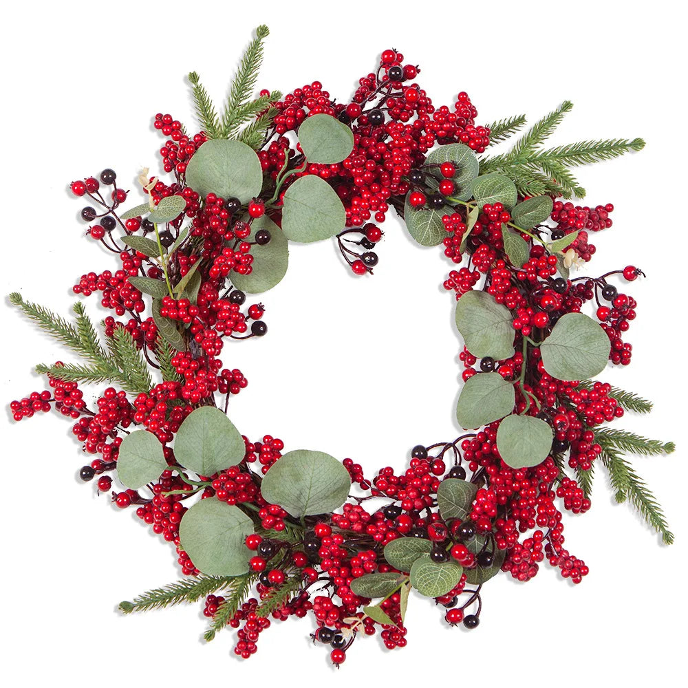 Christmas Wreath with Cypress Leaves and Red Berries – Perfect Festive Decoration