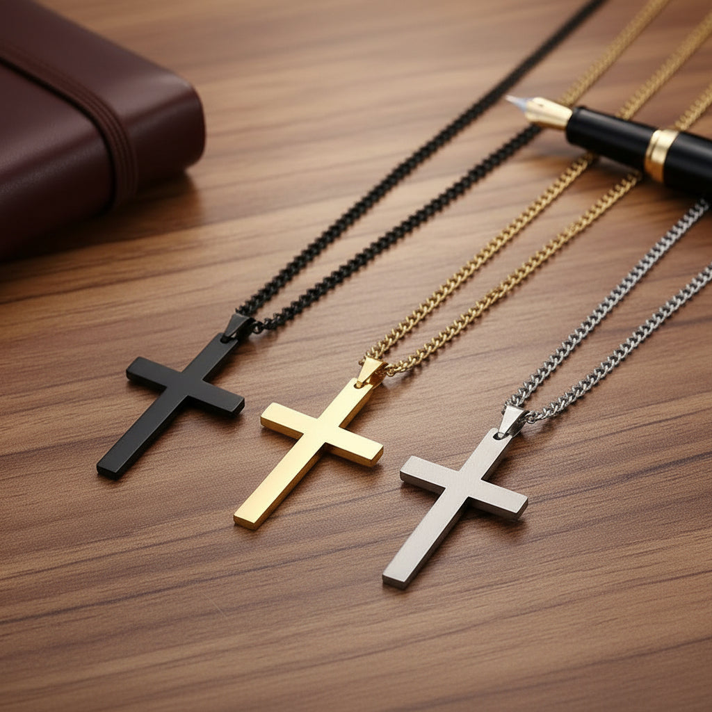 Classic Men's Necklace with Stainless Steel Cross Pendant