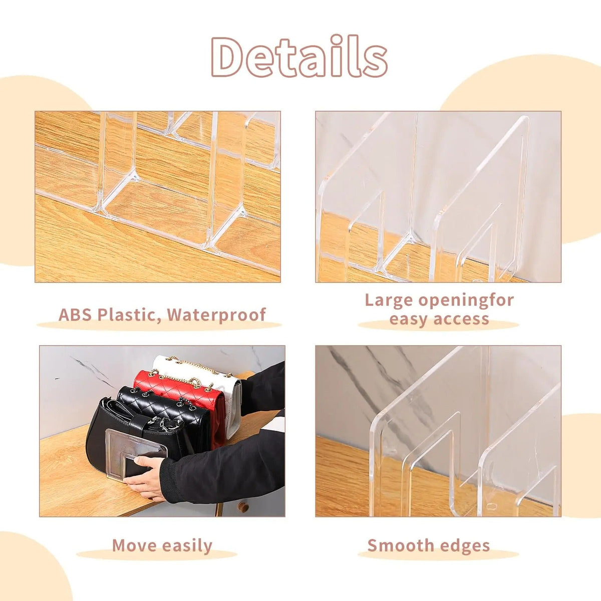 Clear Acrylic Purse Organizer Shelves for Handbags