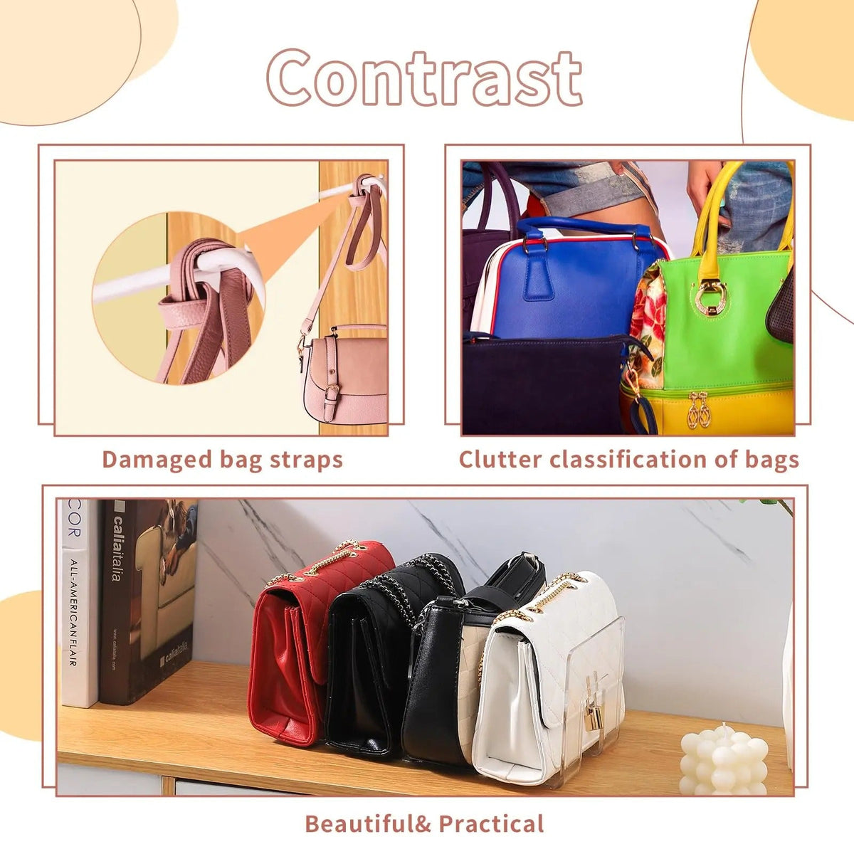 Clear Acrylic Purse Organizer Shelves for Handbags