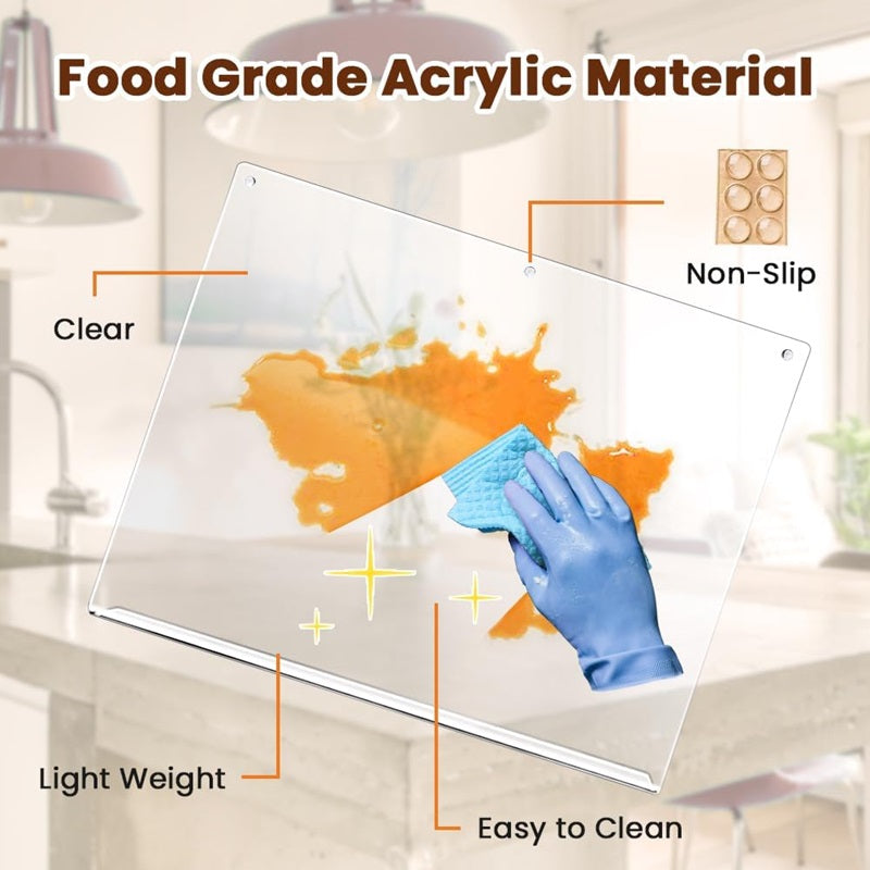 Clear Cutting Board with Counter Lip - Transparent Acrylic Kitchen Board