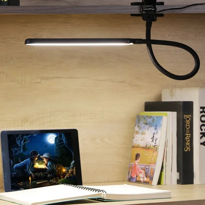 Clip-On LED Lamp with 3 Light Modes and 10 Brightness Levels, USB Powered, Flexible Gooseneck, Dimmable and Eye-Caring