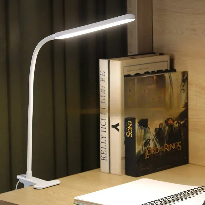 Clip-On LED Lamp with 3 Light Modes and 10 Brightness Levels, USB Powered, Flexible Gooseneck, Dimmable and Eye-Caring
