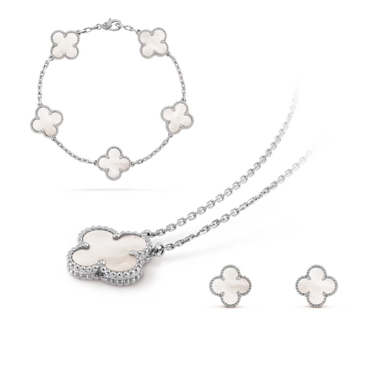 Clover Jewelry Set | Hypoallergenic Stainless Steel Necklace, Bracelet, and Earrings