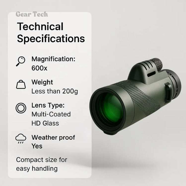 Compact 600x Ultra-Zoom Monocular Telescope with HD Lens - Lightweight Design for Hiking, Bird Watching & Sports Events