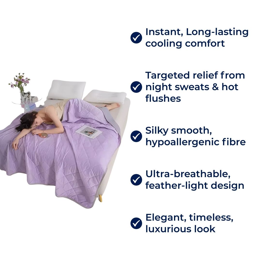 Cooling Blanket Made of Hypoallergenic Silk Fibers – Instant Cooling Comfort, Overheating Prevention & Night Sweat Relief for Sensitive Skin