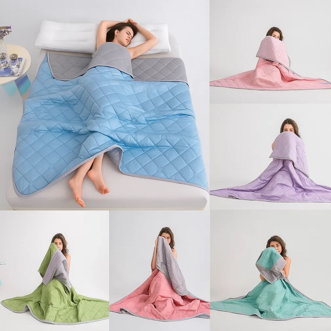 Cooling Blanket Made of Hypoallergenic Silk Fibers – Instant Cooling Comfort, Overheating Prevention & Night Sweat Relief for Sensitive Skin