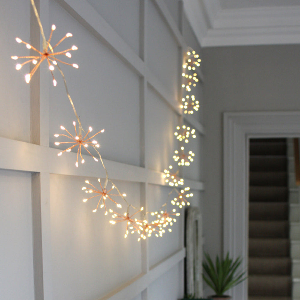 Copper Starburst String Lights with Warm White LEDs for Indoor & Outdoor Decoration