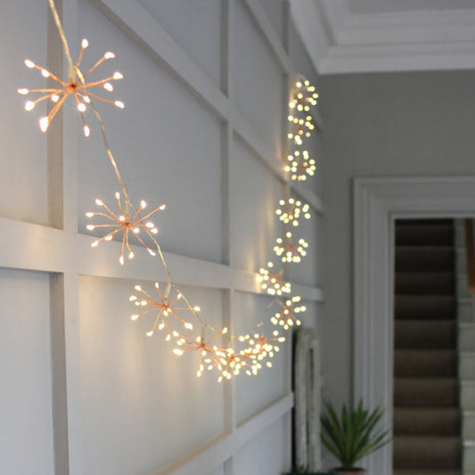 Copper Starburst String Lights with Warm White LEDs for Indoor & Outdoor Decoration