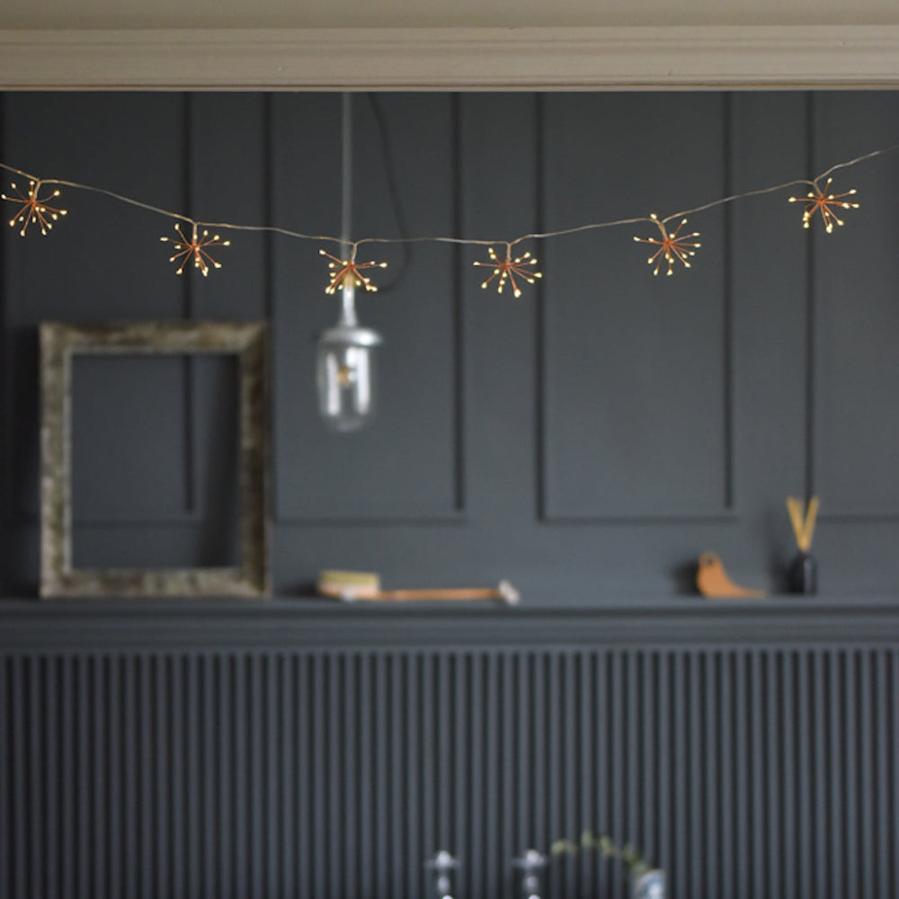 Copper Starburst String Lights with Warm White LEDs for Indoor & Outdoor Decoration