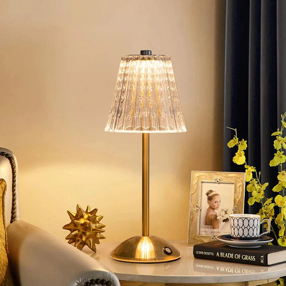 Cordless Crystal Glass Touch Control Table Lamp - Hotel Chic Style