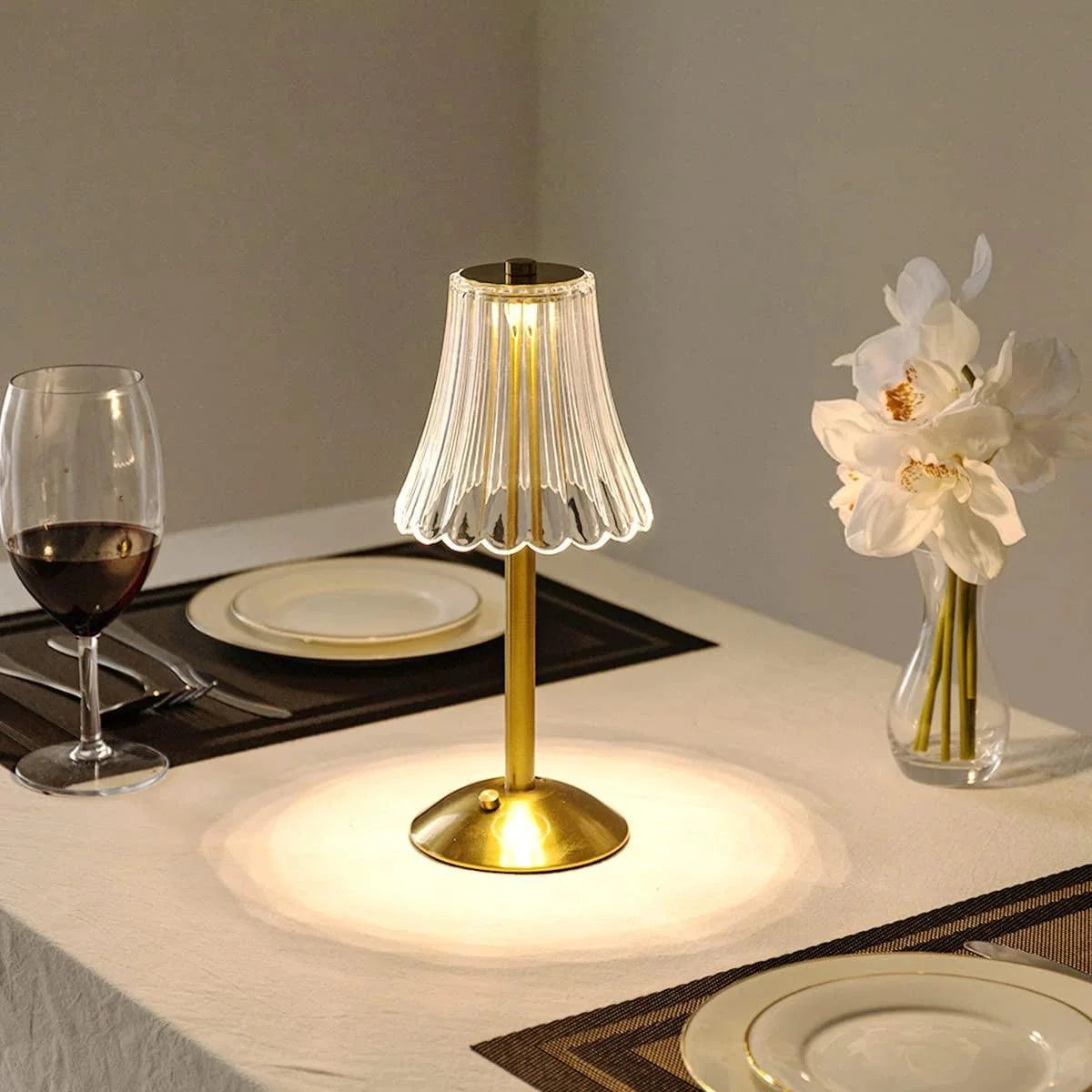 Cordless Crystal Glass Touch Control Table Lamp - Hotel Chic Style