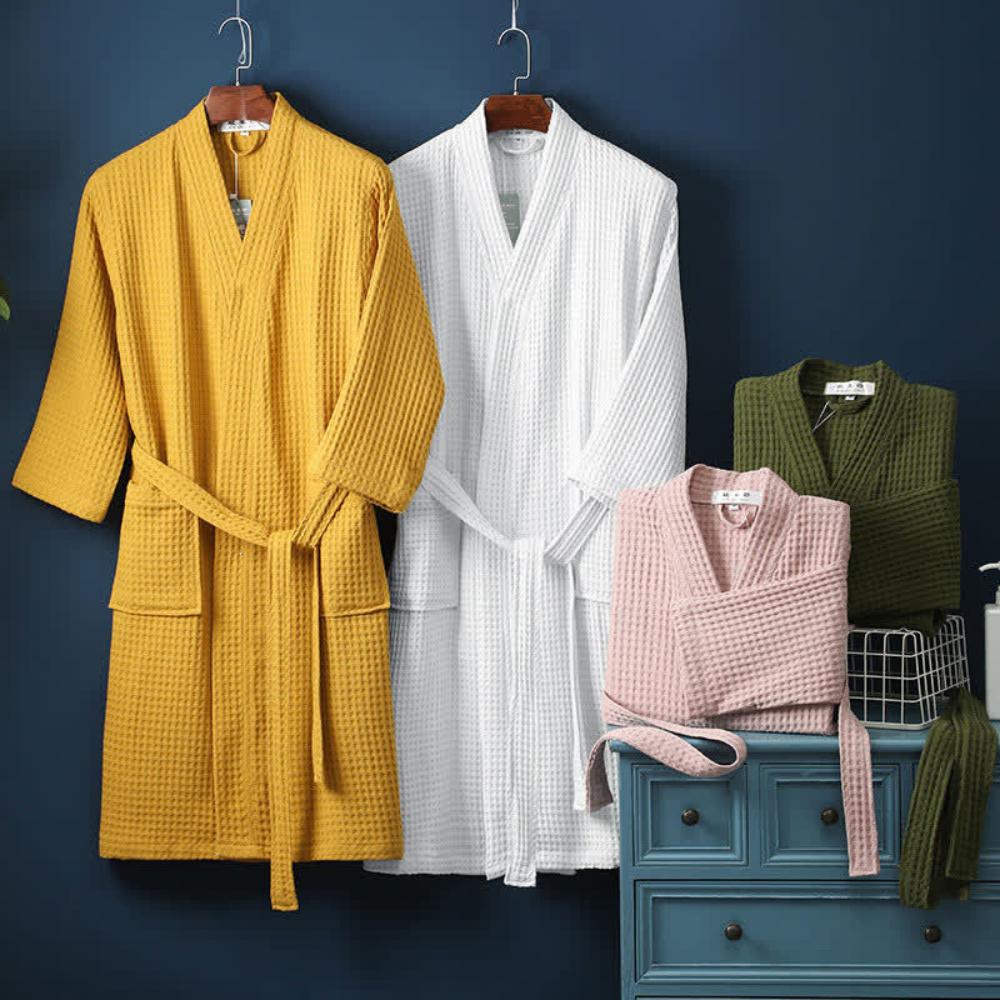 Cotton Waffle V-Neck Robe