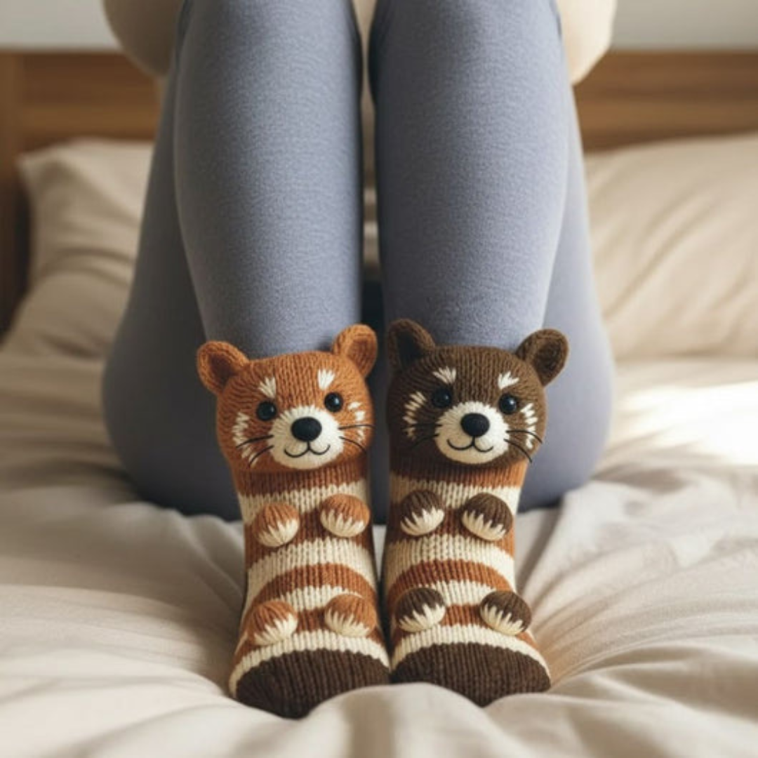 Cozy Animal Cabin Socks with Hug Motif – Warm, Cute Novelty Socks, Unisex