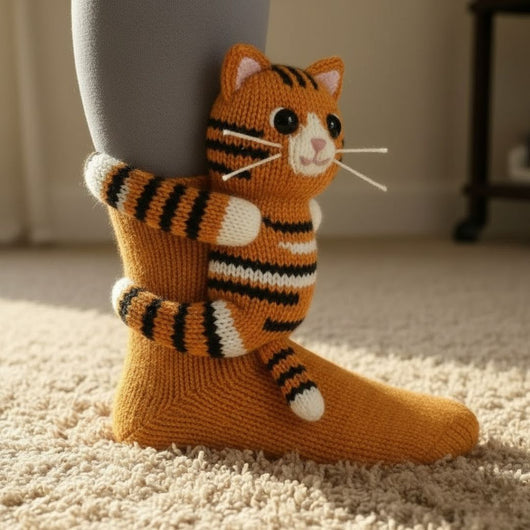 Cozy Animal Cabin Socks with Hug Motif – Warm, Cute Novelty Socks, Unisex