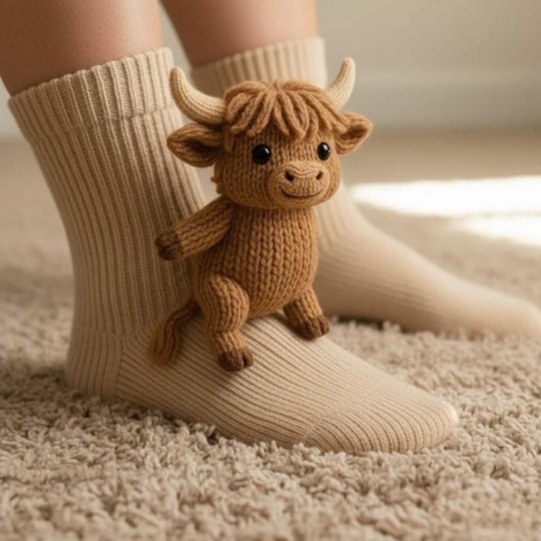 Cozy Animal Cabin Socks with Hug Motif – Warm, Cute Novelty Socks, Unisex