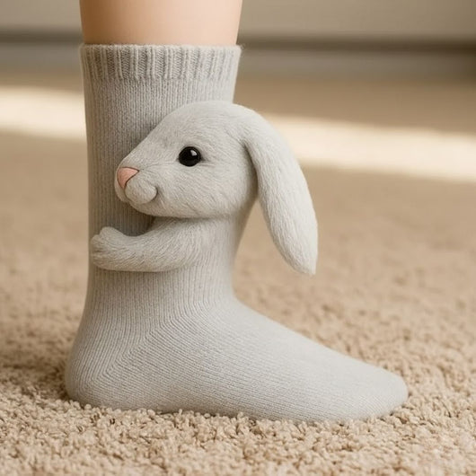 Cozy Animal Cabin Socks with Hug Motif – Warm, Cute Novelty Socks, Unisex