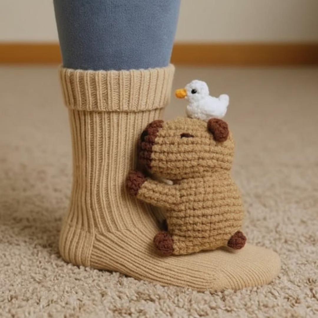 Cozy Animal Cabin Socks with Hug Motif – Warm, Cute Novelty Socks, Unisex