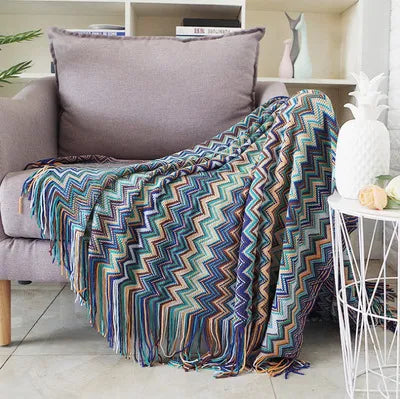 Cozy Boho Colorful Plaid Throw Blanket for Living Room and Sofa