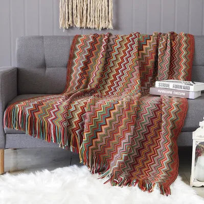 Cozy Boho Colorful Plaid Throw Blanket for Living Room and Sofa