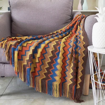 Cozy Boho Colorful Plaid Throw Blanket for Living Room and Sofa