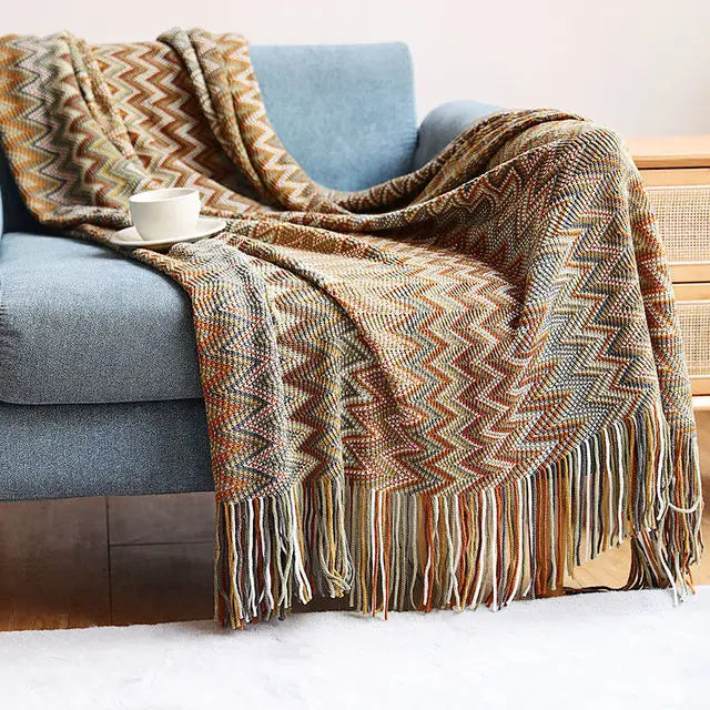 Cozy Boho Colorful Plaid Throw Blanket for Living Room and Sofa