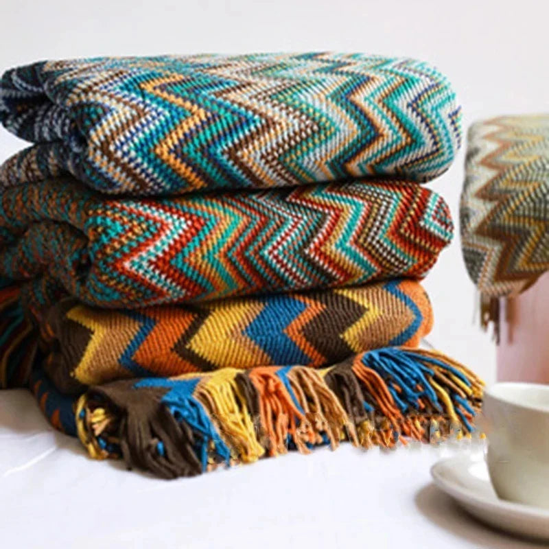 Cozy Boho Colorful Plaid Throw Blanket for Living Room and Sofa