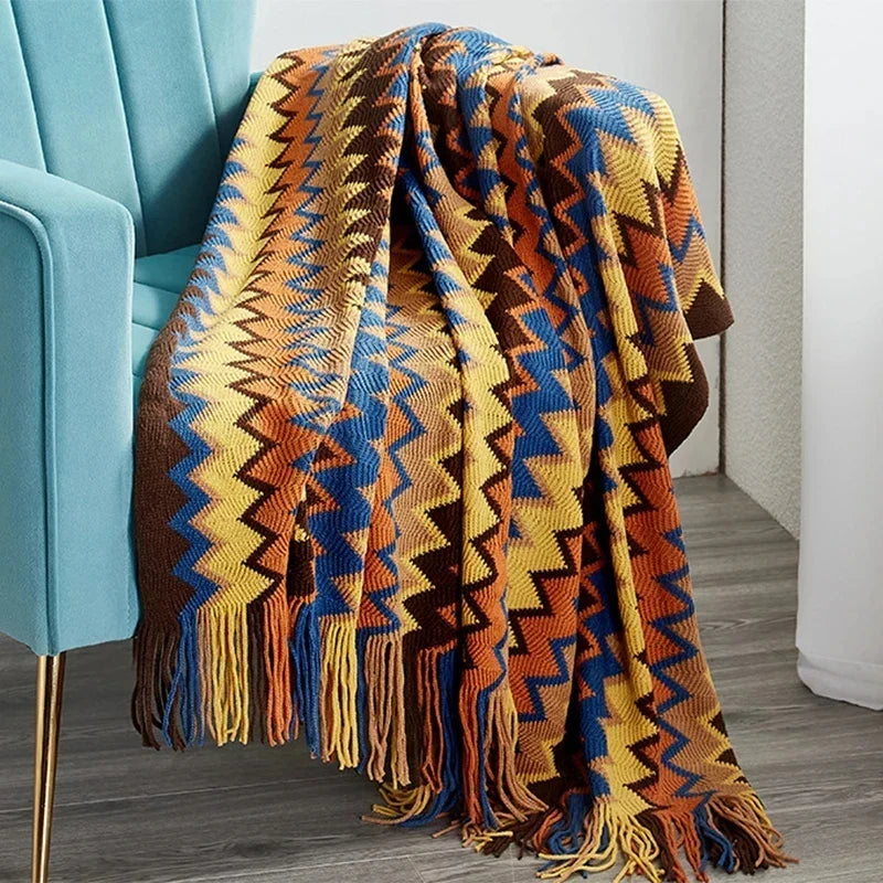 Cozy Boho Colorful Plaid Throw Blanket for Living Room and Sofa