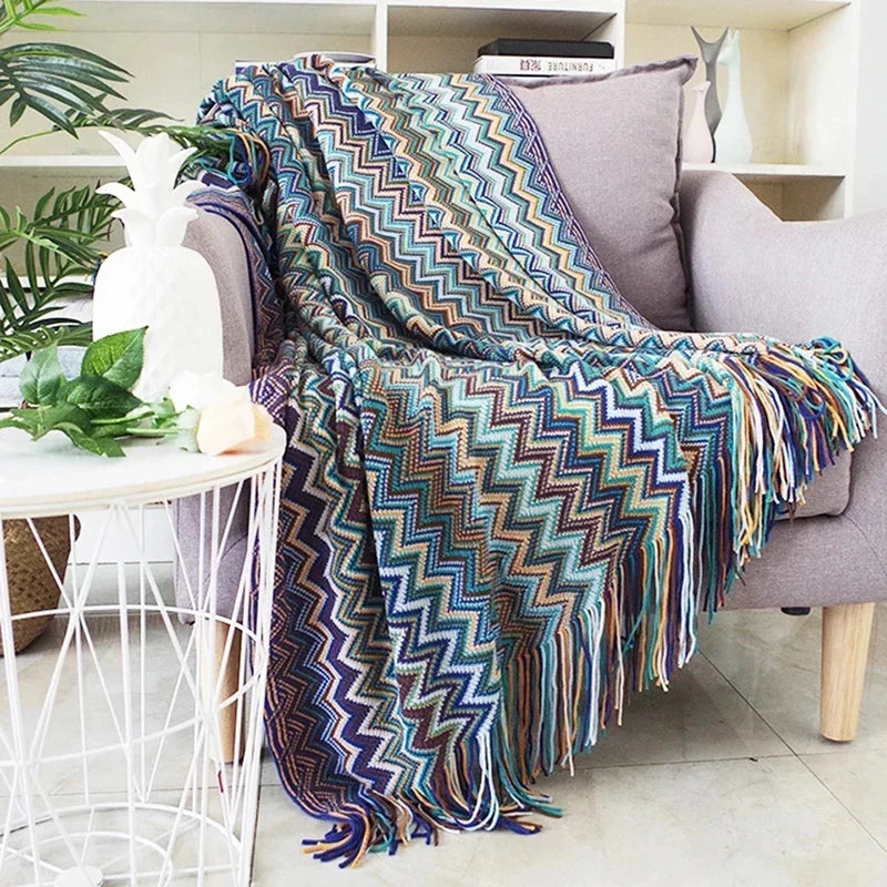 Cozy Boho Colorful Plaid Throw Blanket for Living Room and Sofa