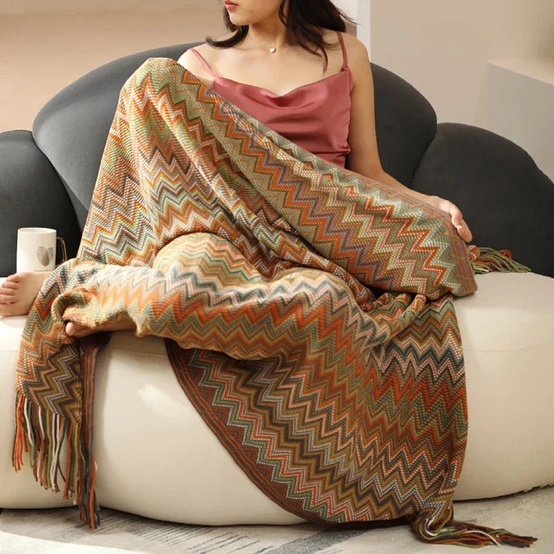 Cozy Boho Colorful Plaid Throw Blanket for Living Room and Sofa