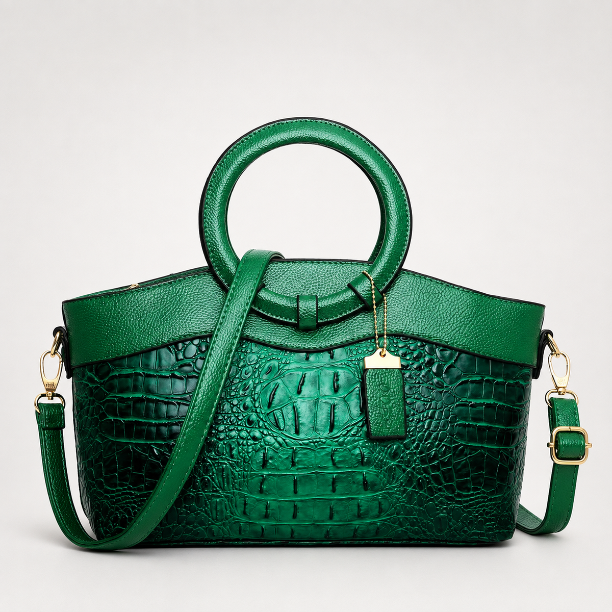 Croc-Embossed Round Handle Convertible Tote