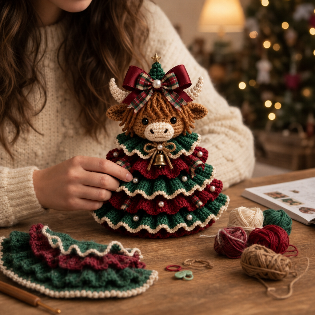 Crochet Highland Cow Christmas Ornament Kit