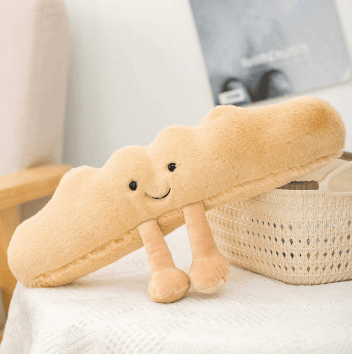 Croissant Plush Toy, Soft Cuddle Buddy for Kids and Adults, Brown and Cream, Handmade