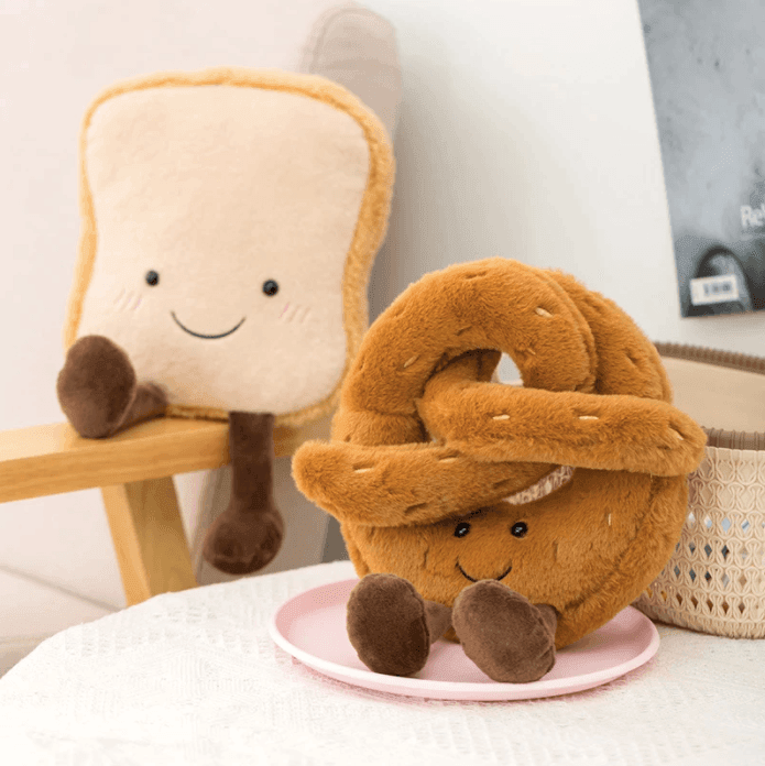 Croissant Plush Toy, Soft Cuddle Buddy for Kids and Adults, Brown and Cream, Handmade
