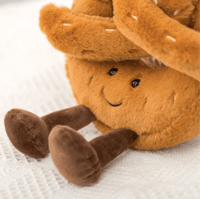 Croissant Plush Toy, Soft Cuddle Buddy for Kids and Adults, Brown and Cream, Handmade