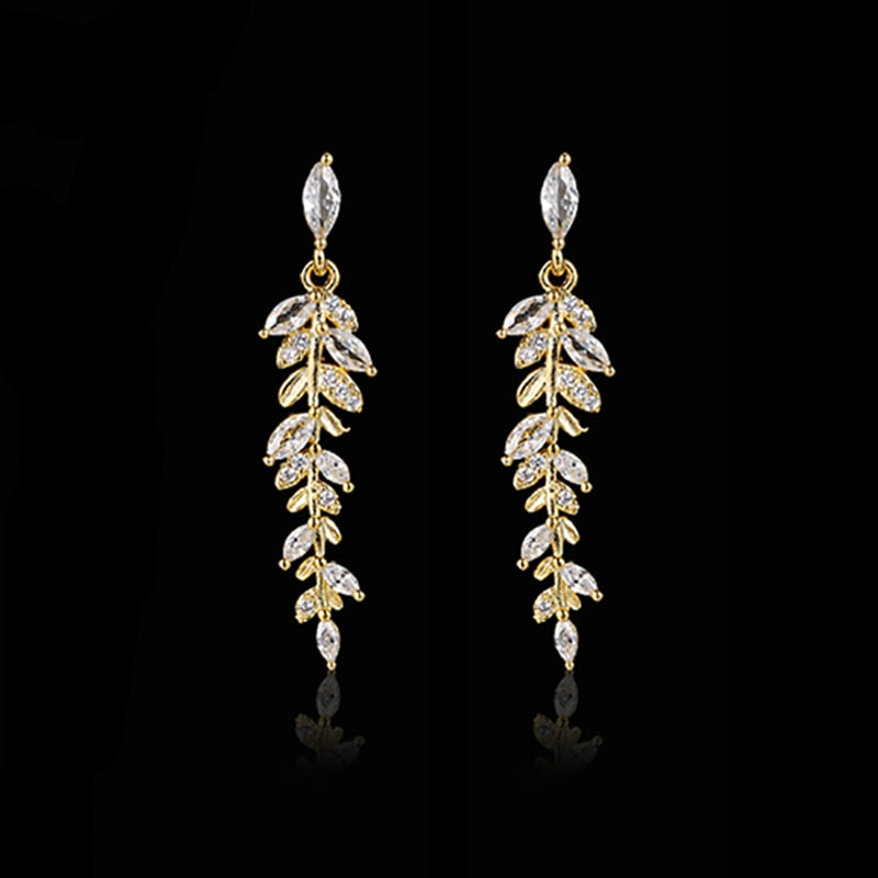 Crystal Leaf Drop Earrings