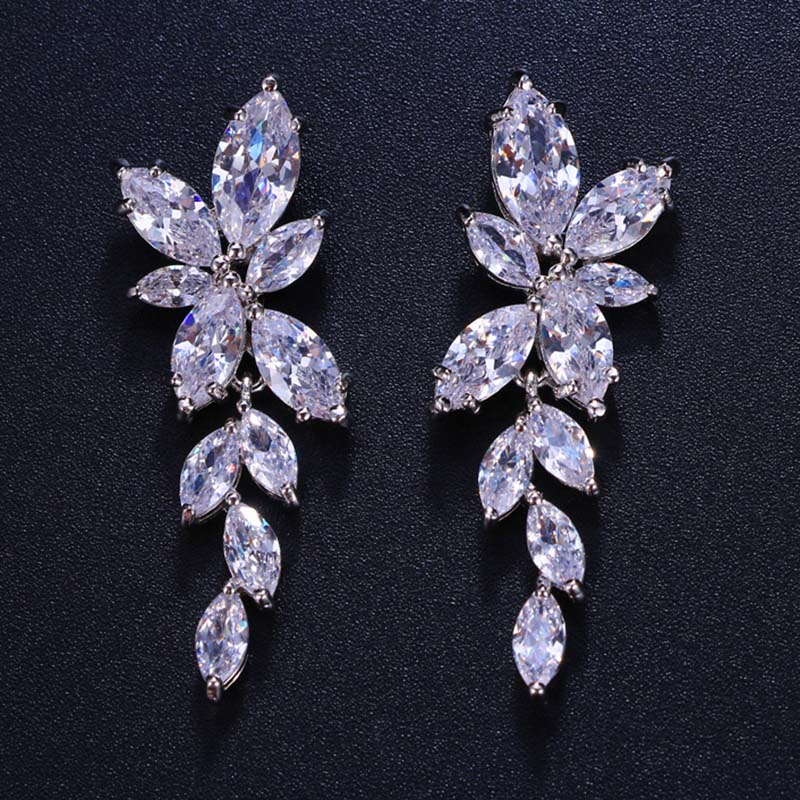 Crystal Leaf Drop Earrings